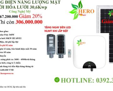 COMBO HÒA LƯỚI 30,6KWP PIN AMERISOLAR + INVERTER HUAWEI/SOLIS