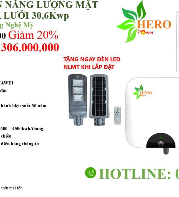 COMBO HÒA LƯỚI 30,6KWP PIN AMERISOLAR + INVERTER HUAWEI/SOLIS