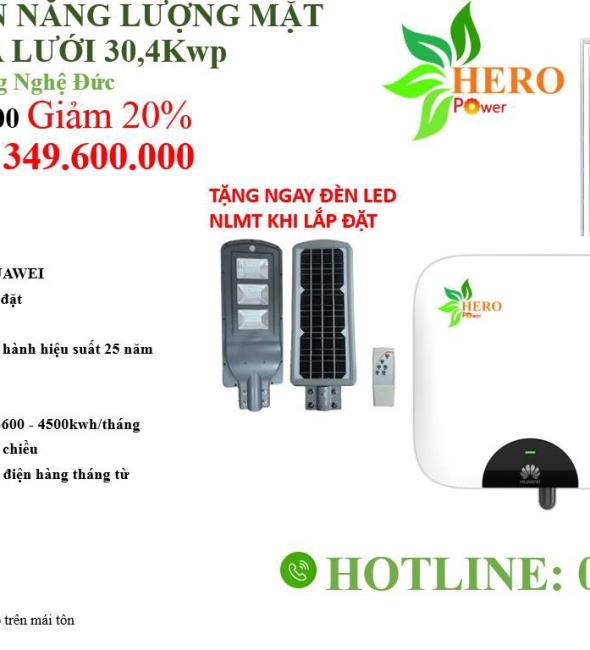 COMBO HÒA LƯỚI 30,4KWP PIN AE SOLAR + INVERTER HUAWEI/SOLIS