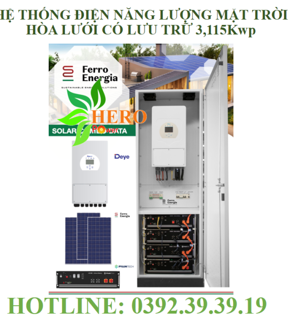 HỆ THỐNG ĐIỆN NĂNG LƯỢNG MẶT TRỜI HOÀ LƯỚI CÓ LƯU TRỮ 3,1 KW