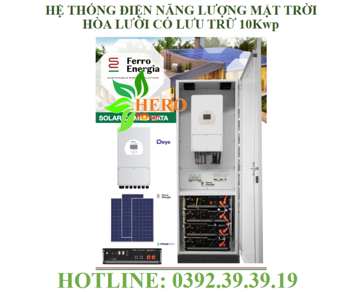 HỆ THỐNG ĐIỆN NĂNG LƯỢNG MẶT TRỜI HÒA LƯỚI CÓ LƯU TRỮ 10,6Kwp