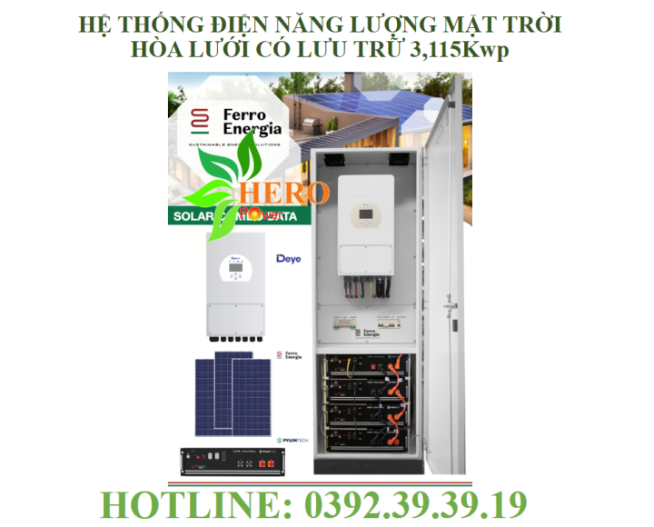 HỆ THỐNG ĐIỆN NĂNG LƯỢNG MẶT TRỜI HOÀ LƯỚI CÓ LƯU TRỮ 3,1 KW