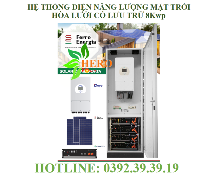 HỆ THỐNG ĐIỆN NĂNG LƯỢNG MẶT TRỜI HÒA LƯỚI CÓ LƯU TRỮ 8Kwp